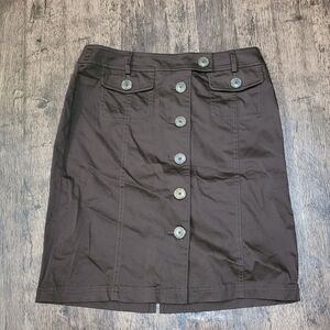 Jones New York Brown Button Down Back Slit w/ Belt Loops Stretch Skirt (…